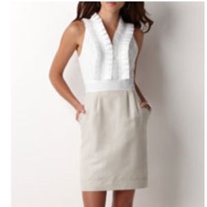 [LOFT] White/Metallic Gold Ruffle Dress - Size 3